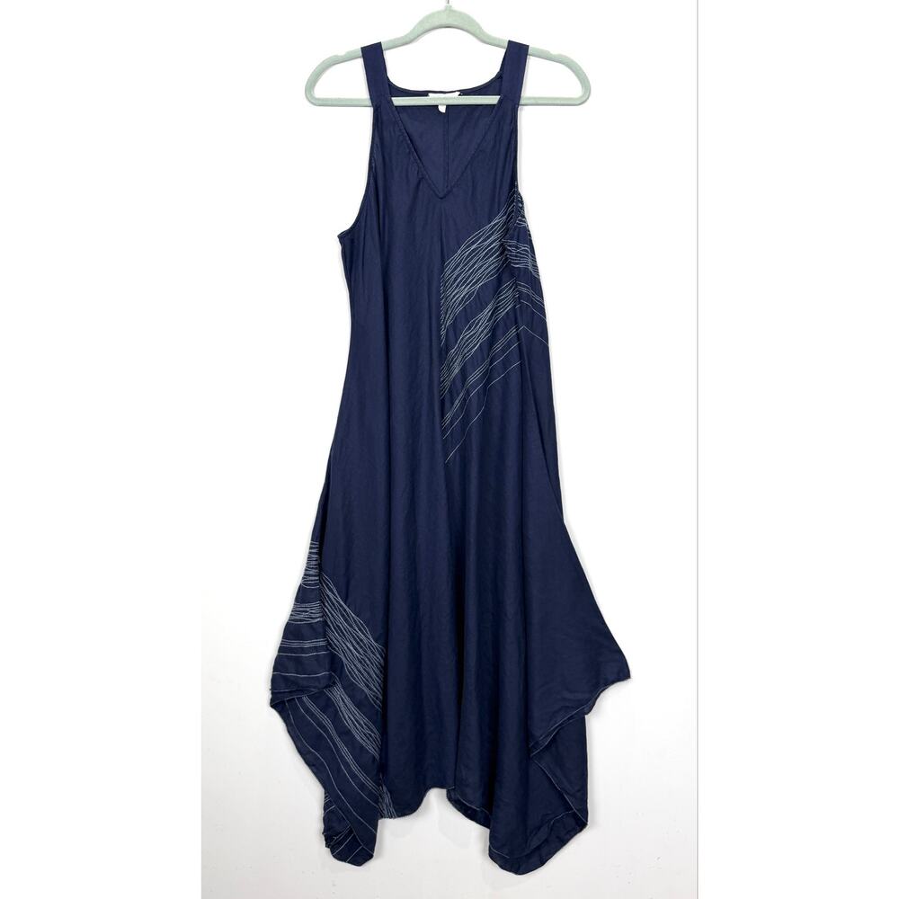 Eileen Fisher Irish Linen Asymmetric Handkerchief Hem Dress Blue Large Lagenlook - Picture 3 of 11